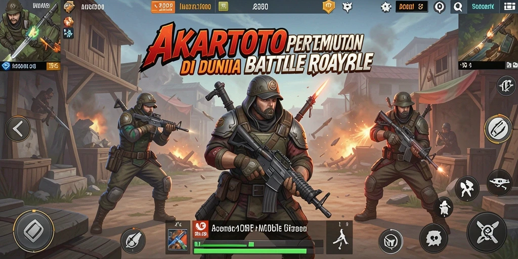 Tangkapan layar utama AKARTOTO menampilkan aksi intensified dalam pertempuran Battle Royale.
