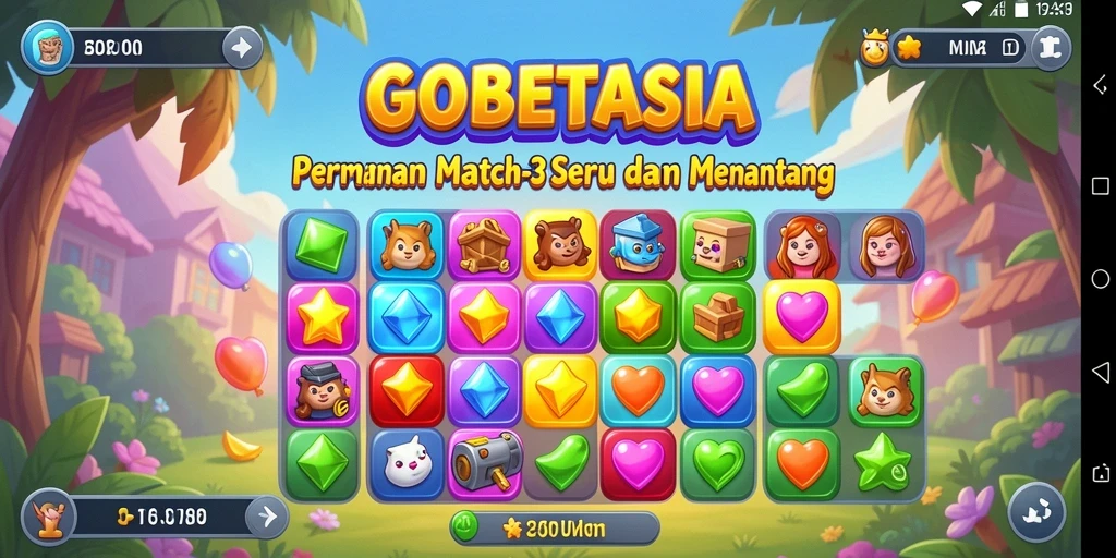 Gameplay seru GOBETASIA dalam aksi Match-3.