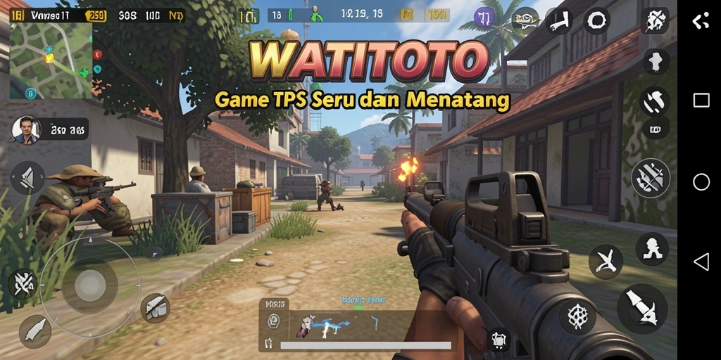 Tampilan seru gameplay WATITOTO dengan aksi tembak-menembak yang menegangkan.
