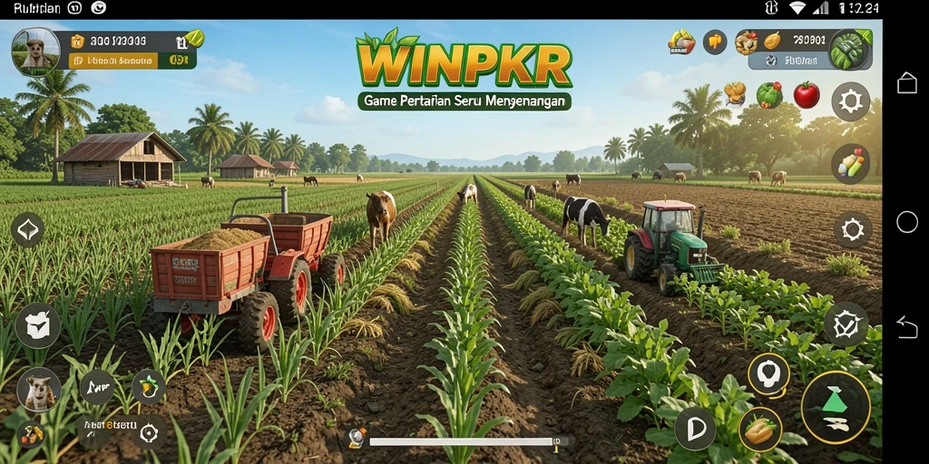 Tampilan gameplay <strong>WINPKR</strong> yang menarik dan interaktif di ladang pertanian.