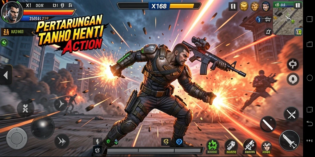 Screenshot gameplay X168 menampilkan aksi yang mendebarkan dan grafis yang memukau.